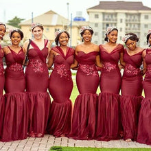 Load image into Gallery viewer, African Bridesmaid Dress 2021 Burgundy Tulle Lace Mermaid