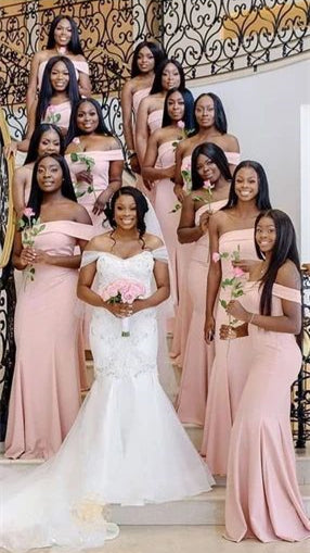 Blush Bridesmaid Dress 2021 Off the Shoulder Crepe Satin Maxi Dress Champagne / Custom Size