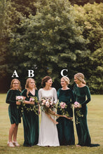 Load image into Gallery viewer, Emerald Green Velvet Bridesmaid Dress 2021 Mismatched Wedding Party Dresses