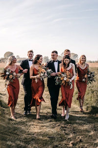 Fall Bridesmaid Dress 2021 V neck Burnt Orange Rust Silk Slip Midi Dress with Side Slits Custom Color / 14 Fall Bridesmaid Dress 2021 V neck Burnt Orange Rust Silk Slip Midi Dress with Side Slits Custom Color / 14