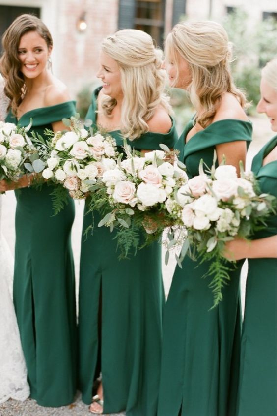 Green Bridesmaid Dress 2021 Off the Shoulder Crepe Satin Maxi Dress with Slit Burnt Orange / 14 Green Bridesmaid Dress 2021 Off the Shoulder Crepe Satin Maxi Dress with Slit Burnt Orange / 14