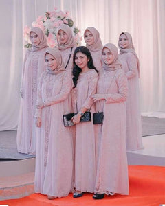 Hijab Bridesmaid Dress 2021 Lace Chiffon Maxi Dress with Long Sleeves
