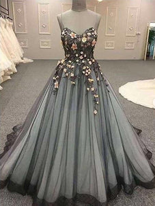 Black Prom Dress 2023 Sweetheart Tulle with Appliques Horsehair Hem