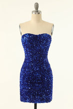 Load image into Gallery viewer, Blue Homecoming Dress 2022 Short Bodycon Sleeveless with Sequin