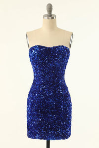 Blue Homecoming Dress 2022 Short Bodycon Sleeveless with Sequin