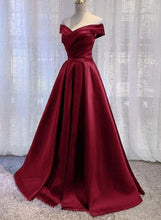 Load image into Gallery viewer, Red Prom Dress 2023 A-line Off the Shoulder Satin with Pleats