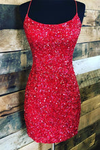 Load image into Gallery viewer, Red Homecoming Dress 2022 Bodycon Short Spaghetti Corset Back with Appliques