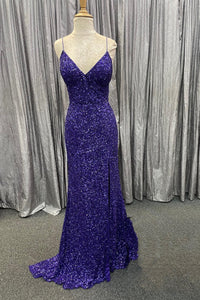 Sequin Prom Dress 2023 Spaghetti Straps with Slit