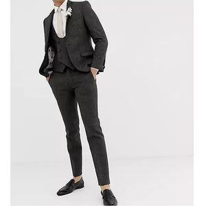 Men's Suit Tweed Jacket With Vest Pants Herringbone Slim Fit Wedding Tuxedos
