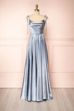 Load image into Gallery viewer, Prom Dress 2023 A-line Cowl Neck Spaghetti Straps Satin with Pleats
