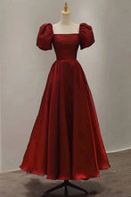 Load image into Gallery viewer, Red Prom Dress 2023 A-line Square Neck Puff Balloon Sleeves Satin with Pleats