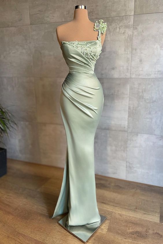 Trendy Prom Dress 2023 Sheath/Column One-shoulder Sleeveless Satin with Slit