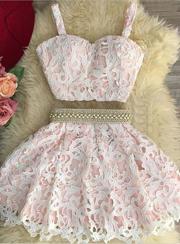 Pink Homecoming Dress 2022 Two Pieces Spaghetti Sleeveless Short A Lin –  AnnaCustomDress