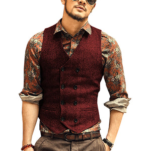 Mens Vest Made to Order Brown Wedding Prom Waistcoat Casual Business V-neck 2 Pockets 8 Buttons