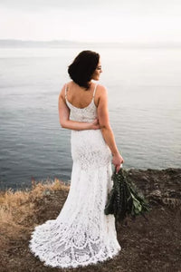 Spaghetti Straps Wedding Dress Mermaid Ivory Lace