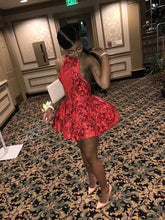 Load image into Gallery viewer, Black Girl Homecoming Dress 2022  A line Short skirt sleeveless Halter Neck with Sparkle