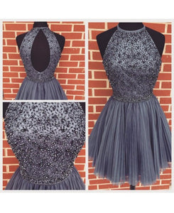 Charcoal Grey Pleated Tulle Homecoming Dress 2020