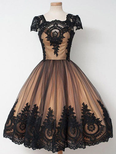 Black Lace Tan Lining Homecoming Dress 2020 Ball Gown