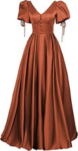 Load image into Gallery viewer, Burnt Orange Prom Dress 2023 V Neck Princess Satin with Pleats Buttons