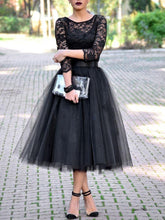 Load image into Gallery viewer, Black Lace Tulle Homecoming Dress 2020 Halloween Dress with 3/4 Sleeves