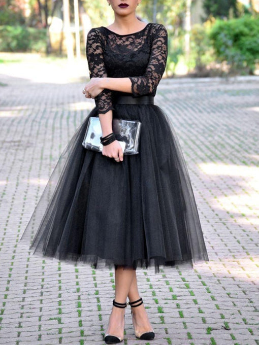 Black Lace Tulle Homecoming Dress 2020 Halloween Dress with 3 4 Sleeves