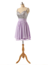 Load image into Gallery viewer, Beaded Homecoming Dress 2020 Light Purple Chiffon Cocktail Dress