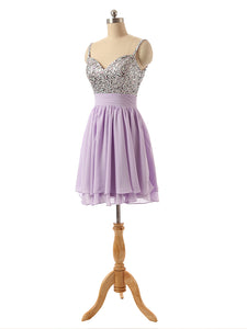 Beaded Homecoming Dress 2020 Light Purple Chiffon Cocktail Dress