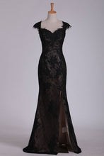 Load image into Gallery viewer, Black Prom Dress 2023 Lace Gap Sleeves with Slit