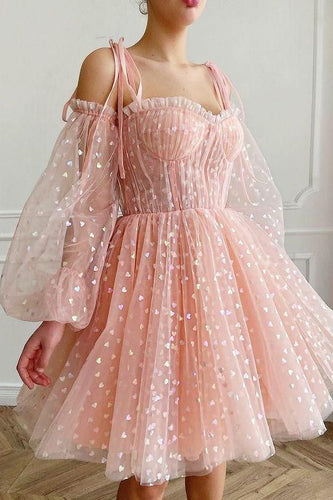 Homecoming Dress 2022 Short A Line off Shoulder Spaghetti Long Sleeves with Tulle