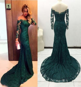 Emerald Green Prom Dress 2021 Off the Shoulder Long Sleeves Lace Eveni AnnaCustomDress Emerald Green Prom Dress 2021 Off the Shoulder Long Sleeves Lace Eveni AnnaCustomDress