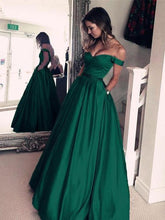 Load image into Gallery viewer, Emerald Green Prom Dress 2021 Satin Maxi Evening Dress with Beaded Waistband