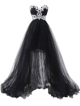 Load image into Gallery viewer, White Lace Black Tulle High Low Prom Dress 2021 Halloween Dress