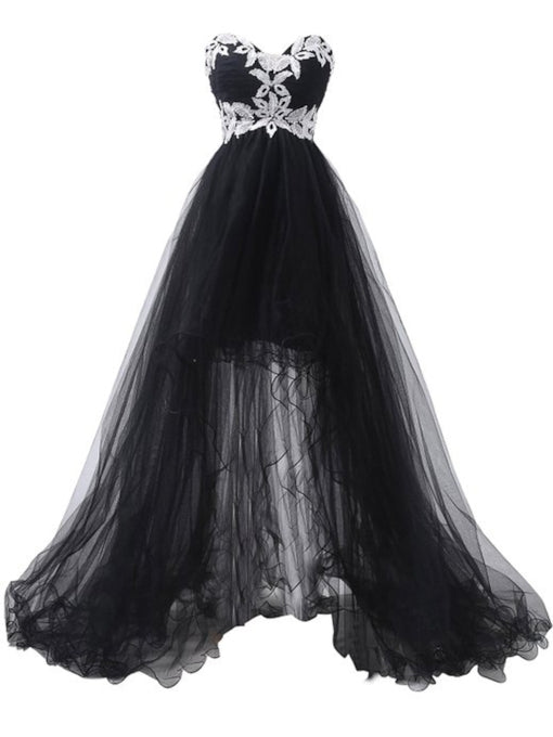 White Lace Black Tulle High Low Prom Dress 2021 Halloween Dress Custom Color / 8 White Lace Black Tulle High Low Prom Dress 2021 Halloween Dress Custom Color / 8
