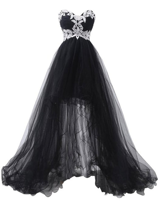 White Lace Black Tulle High Low Prom Dress 2021 Halloween Dress