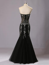 Load image into Gallery viewer, Beaded Black Tulle Mermaid Long Prom Dress 2021 Halloween Dress