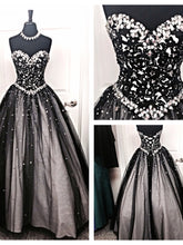 Load image into Gallery viewer, Beaded Black Tulle Ball Gown Long Prom Dress 2021 Halloween Dress