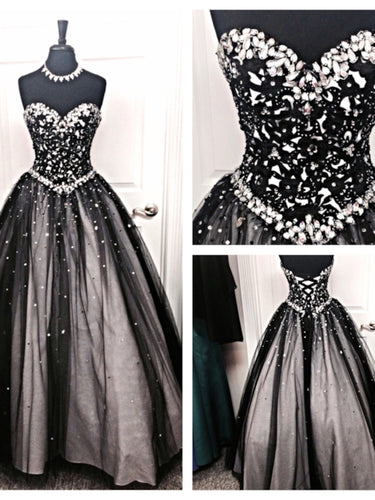 Beaded Black Tulle Ball Gown Long Prom Dress 2021 Halloween Dress