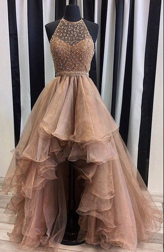 Prom Dress for Teens 2021 Dark Nude Gold Tulle