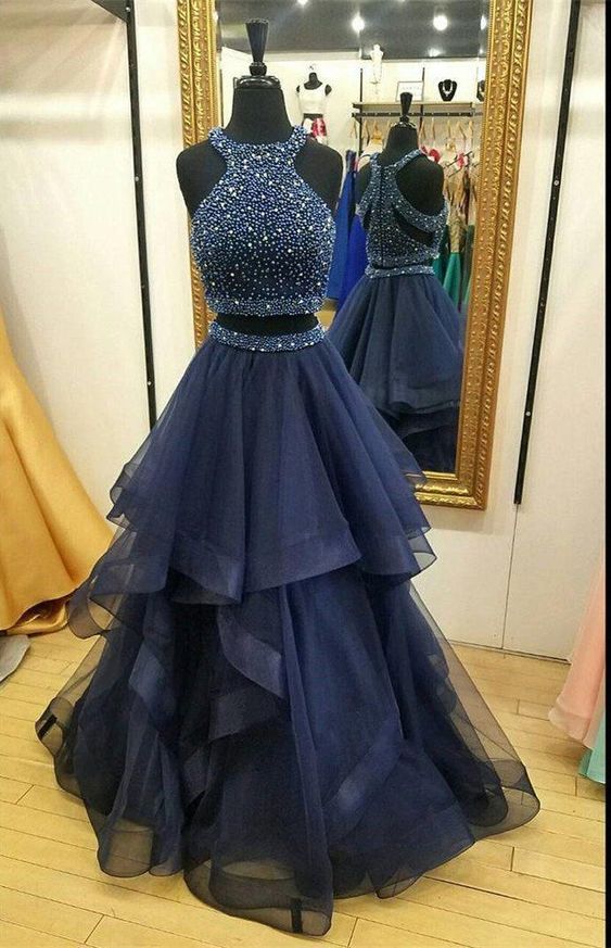 Prom Dress for Teens 2021 Two Pieces Navy Blue Tulle Horsehair Custom Color / 4 Prom Dress for Teens 2021 Two Pieces Navy Blue Tulle Horsehair Custom Color / 4