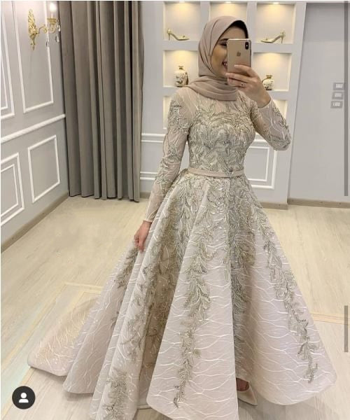 Hijab Prom Dress 2021 Off White Lace Appliques