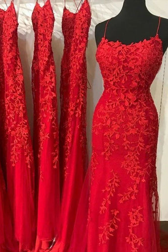 Red Prom Dress 2021 Sheath Lace Tulle Corset Back