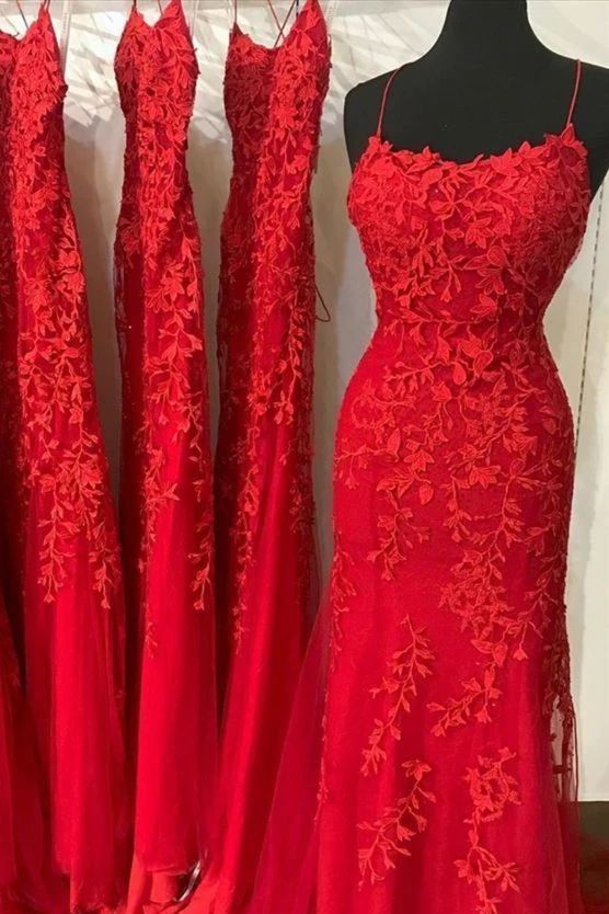 Red Prom Dress 2021 Sheath Lace Tulle Corset Back – AnnaCustomDress