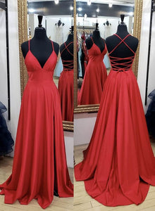 Red Prom Dress 2021 Satin Strappy Back with Slit