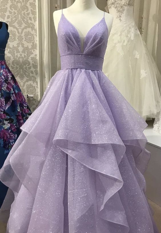 purple prom dresses 2021 A Line Spaghetti Straps Corset Back Long Prom Dress PSK515 US14 / Purple