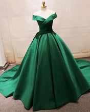 Load image into Gallery viewer, Emerald Green Prom Dress 2021 Satin Maxi Evening Dress with Corset Back