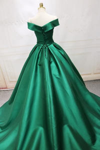 Emerald Green Prom Dress 2021 Satin Maxi Evening Dress with Corset Back