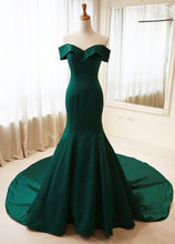 Load image into Gallery viewer, Emerald Green Prom Dress 2021 Satin Mermaid Evening Dress
