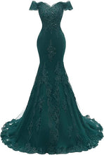 Load image into Gallery viewer, Emerald Green Prom Dress 2021 Lace Mermaid Evening Dress with Corset Back
