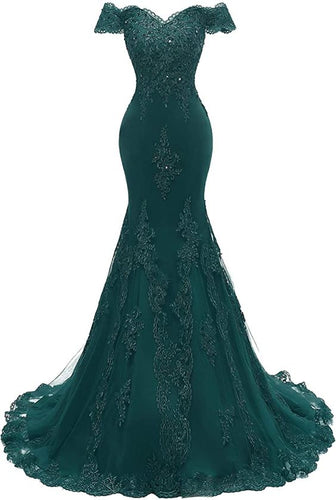 Emerald Green Prom Dress 2021 Lace Mermaid Evening Dress with Corset Back
