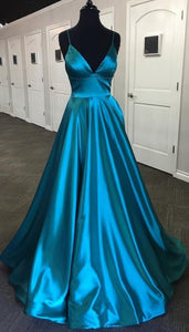 Trendy Prom Dress 2022 Blue Long Satin Corset Back